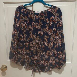 Beacon Dark Blue Floral Blouse with Bright Accents